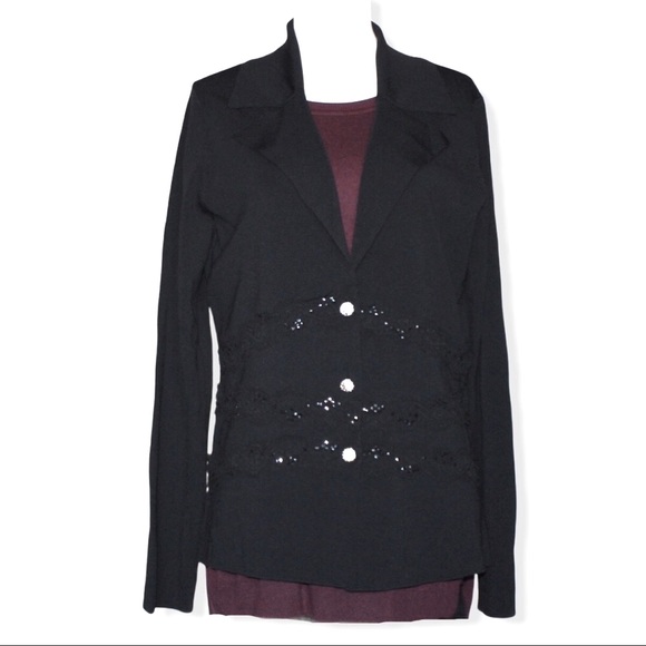 BCBGMaxAzria Black Lace-Belt Bedazzled Cardigan - Picture 1 of 11